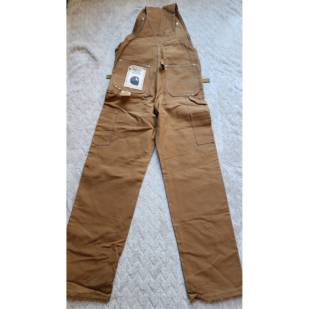 Vintage Carhartt 100 Year Anniversary Brown Duck Carpenter Bib Overalls 32x34 - Picture 8 of 9